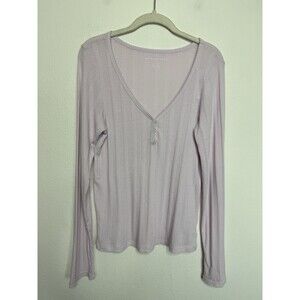 American Eagle Sz L Pink Long Sleeve Henley Tee V-Neck Cotton Blend Stretch NWT